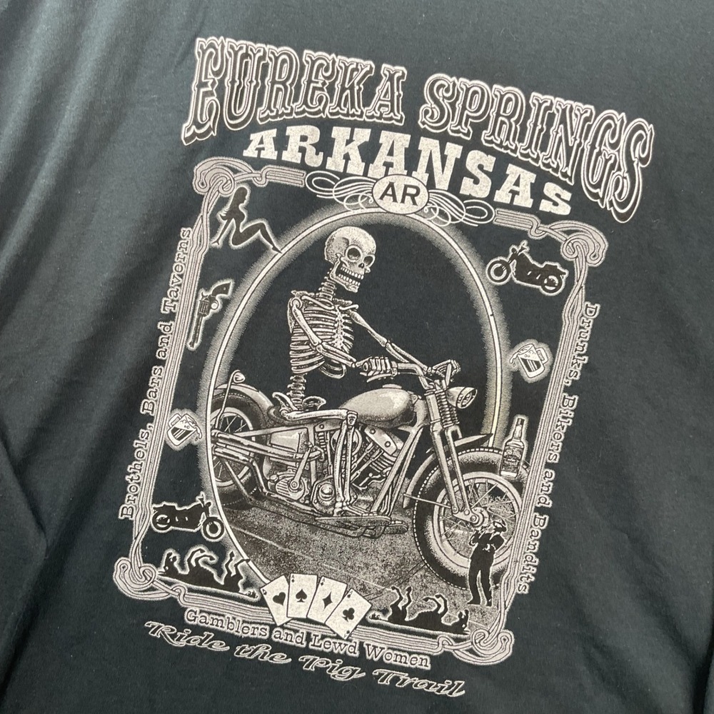 Gildan Graphic Tee Mens 3XL(pic)Black Eureka Springs Arkansas Pig Trail Skeleton